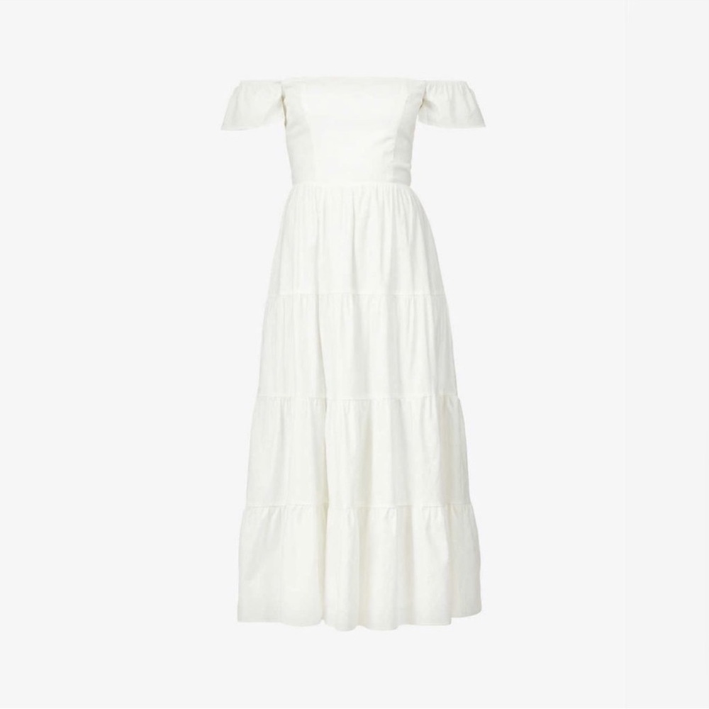 NWOT Reformation Derek Off The Shoulder Tiered Midi white Dress sz 6 - Picture 3 of 8